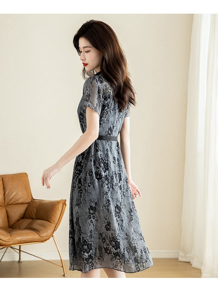 優雅な花柄シフォンオケージョンドレス