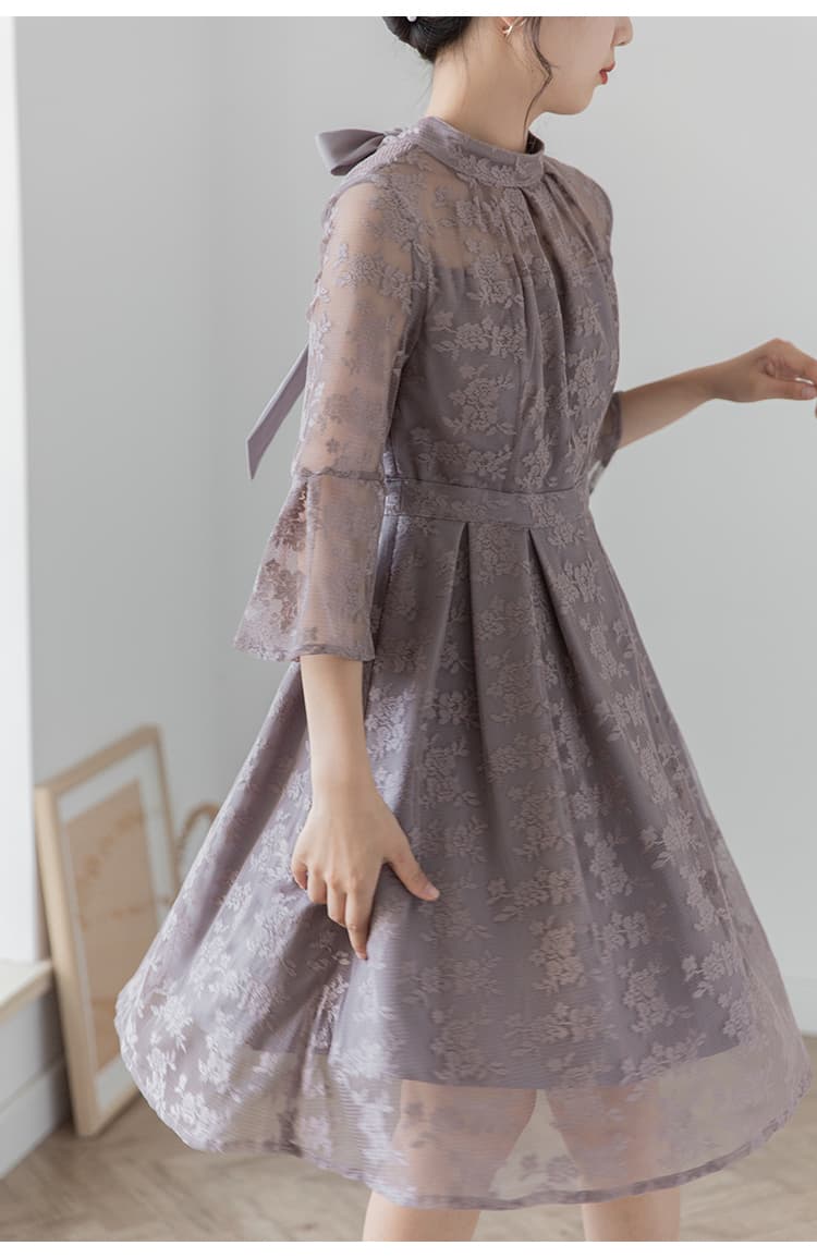 透かし花柄レース ハイネックオケージョンドレス