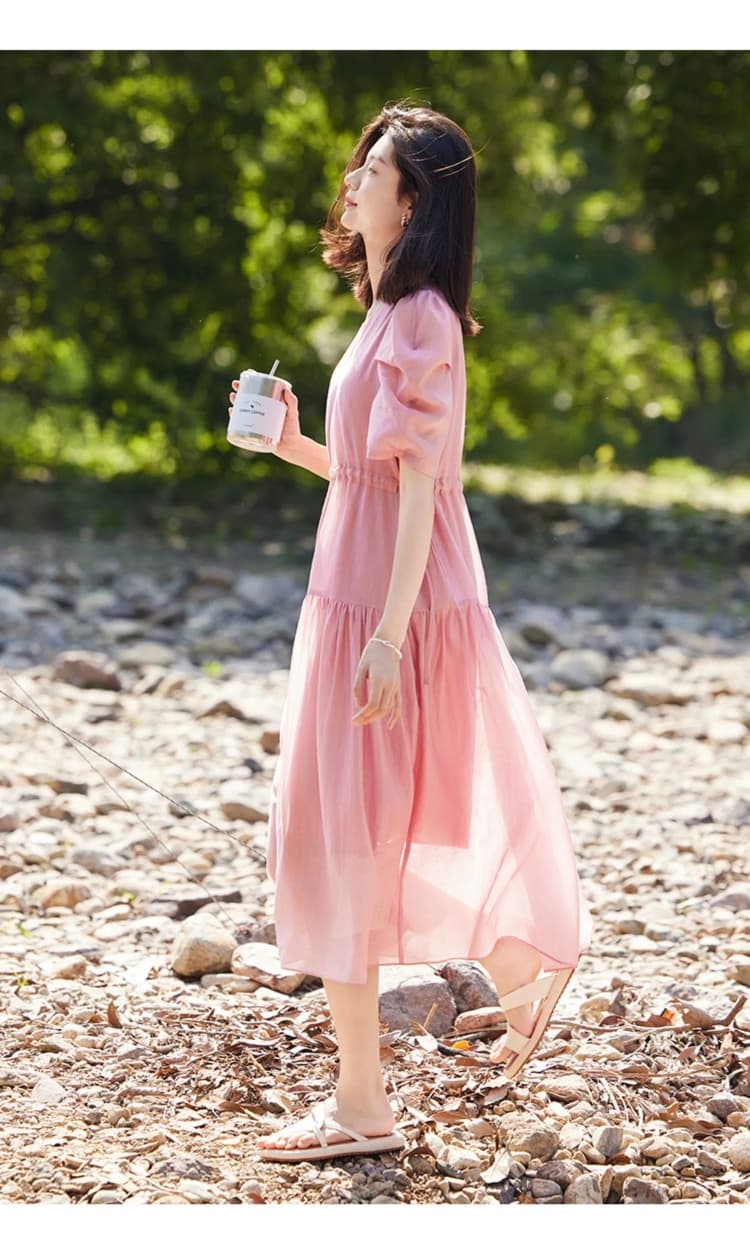 オケージョン ドレス 優美シフォン フリル袖ワンピース