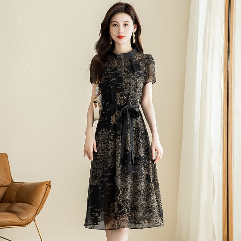 優雅な花柄シフォンオケージョンドレス