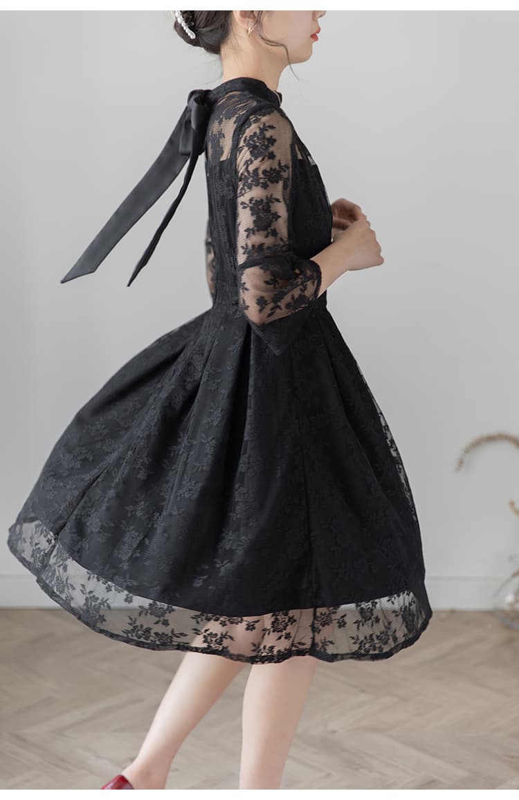 透かし花柄レース ハイネックオケージョンドレス