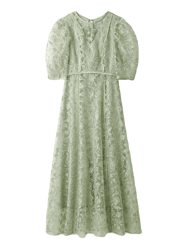 透かし柄レース重ね マキシ丈オケージョンドレス