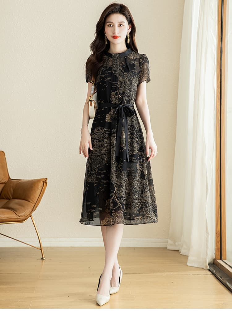 優雅な花柄シフォンオケージョンドレス