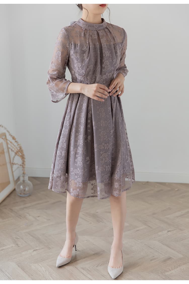 透かし花柄レース ハイネックオケージョンドレス