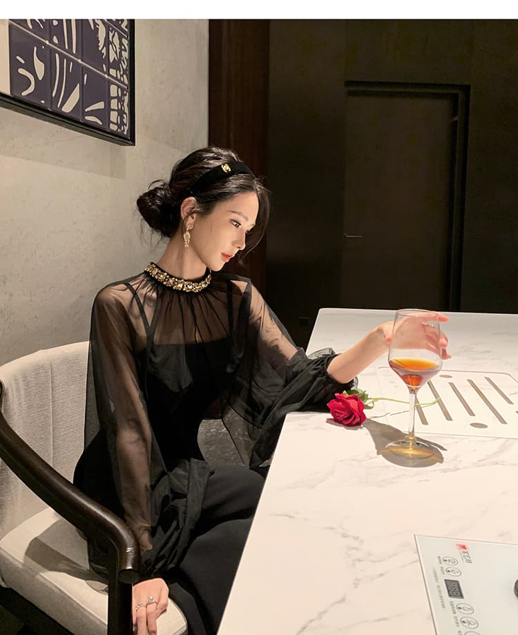 透け感ケープ袖付きロングオケージョンドレス