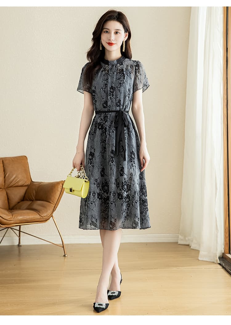 優雅な花柄シフォンオケージョンドレス