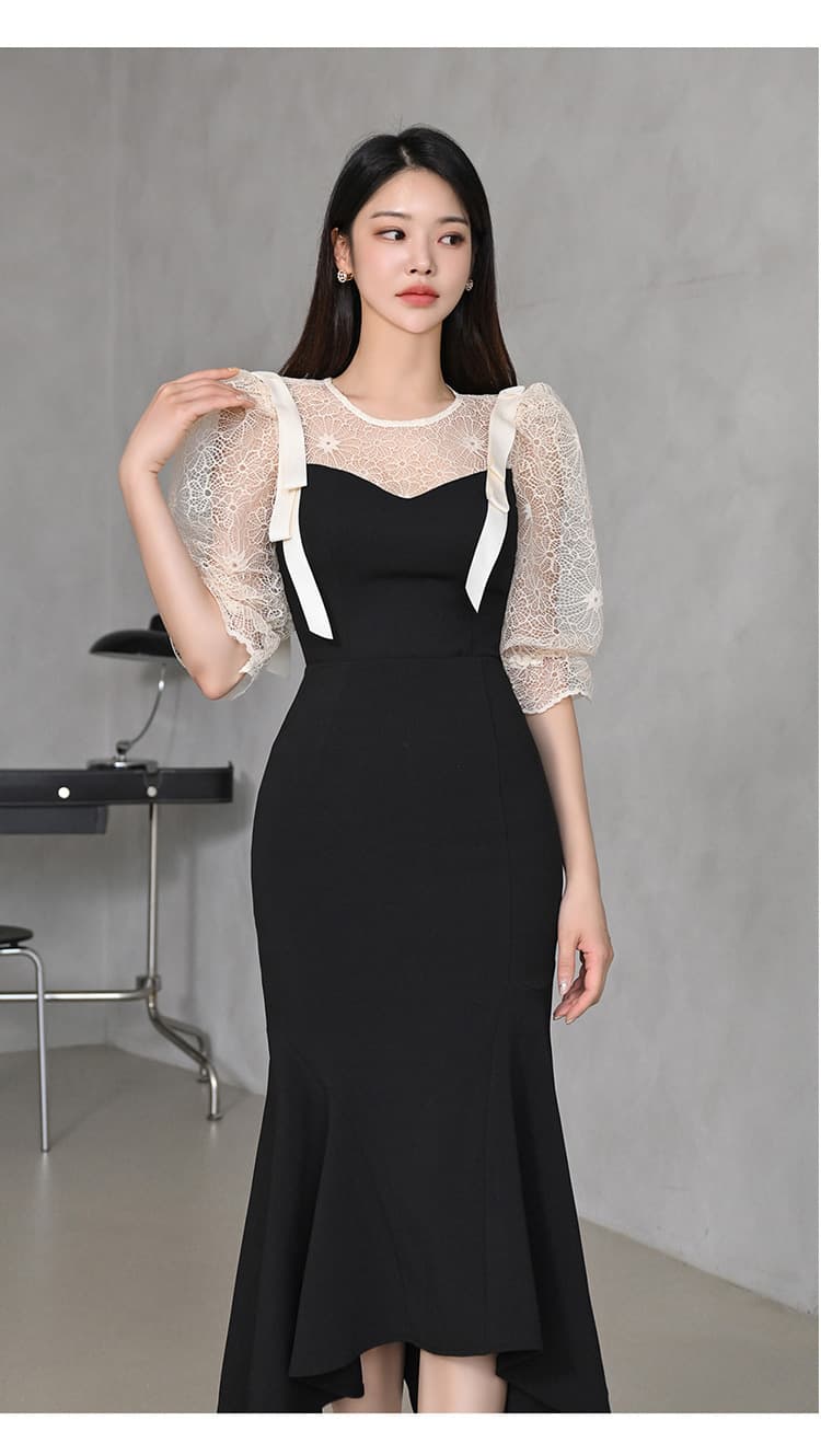 レース袖シアートップマーメイドオケージョンドレス