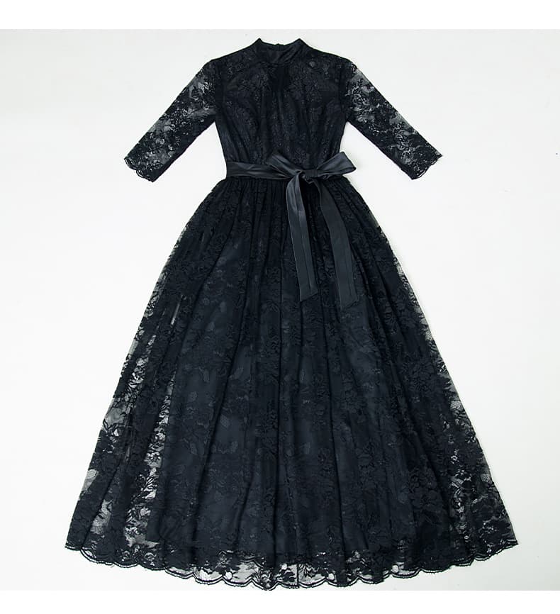 総レース七分袖ハイネックロング丈オケージョンドレス
