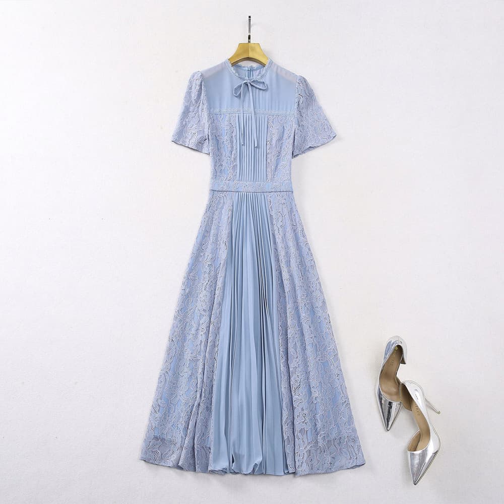 オケージョン ドレス レース調プリーツ ミディアム ワンピース