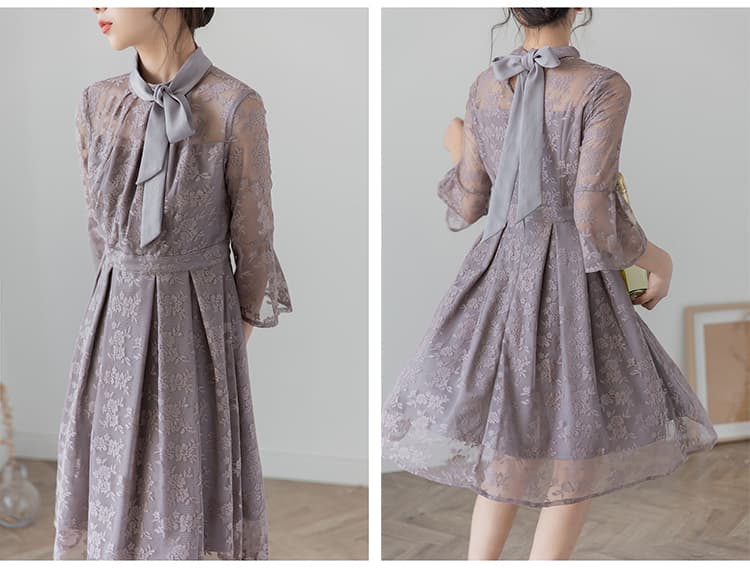 透かし花柄レース ハイネックオケージョンドレス