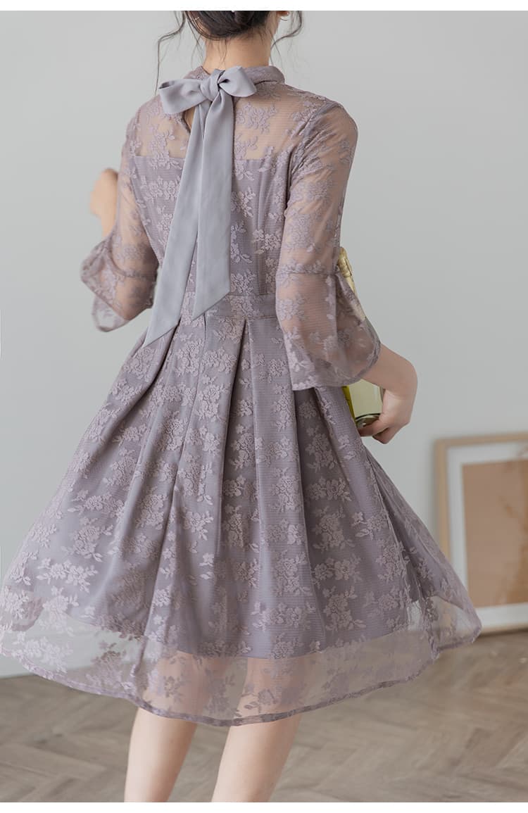 透かし花柄レース ハイネックオケージョンドレス