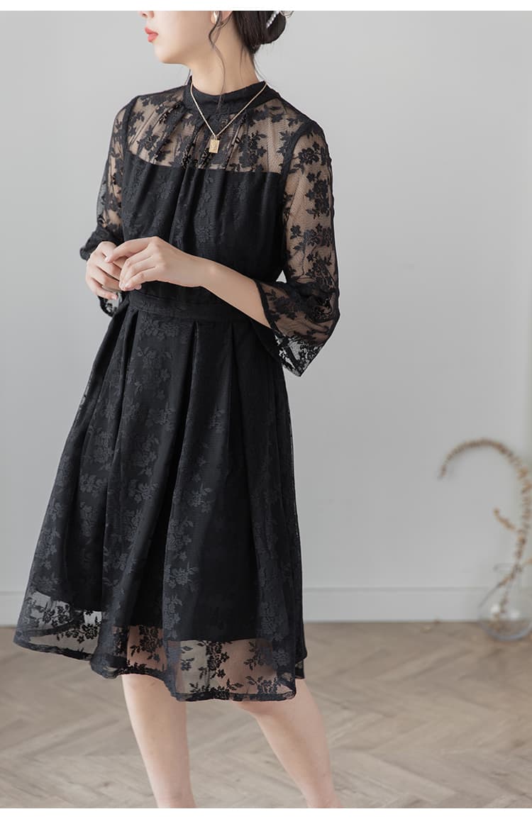 透かし花柄レース ハイネックオケージョンドレス