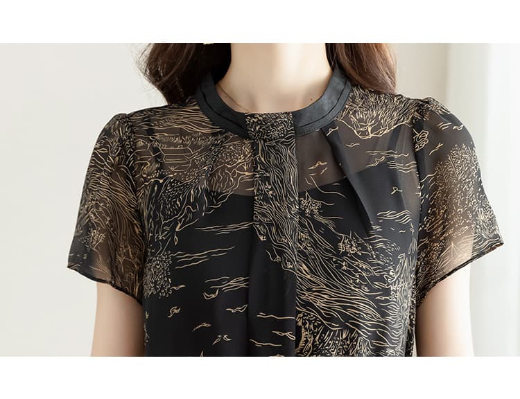 優雅な花柄シフォンオケージョンドレス
