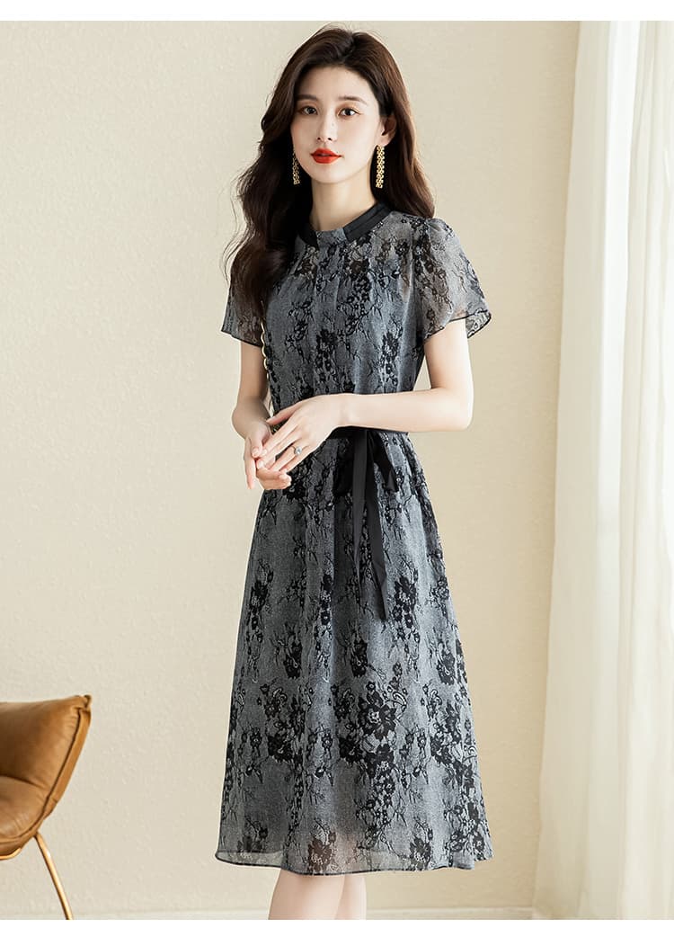 優雅な花柄シフォンオケージョンドレス