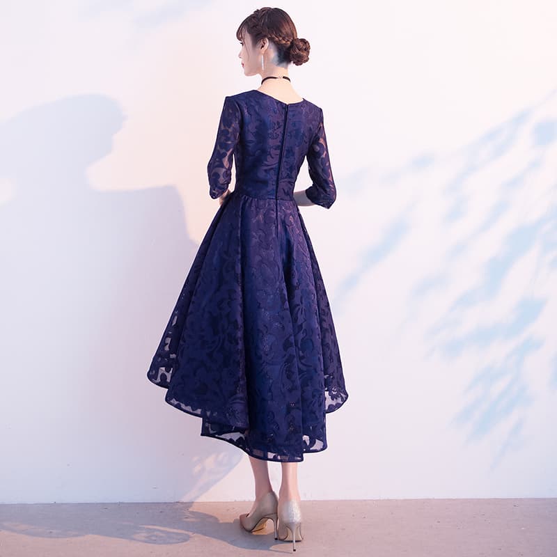 オケージョンワンピース 優美な花刺繍ハイロー パーティードレス