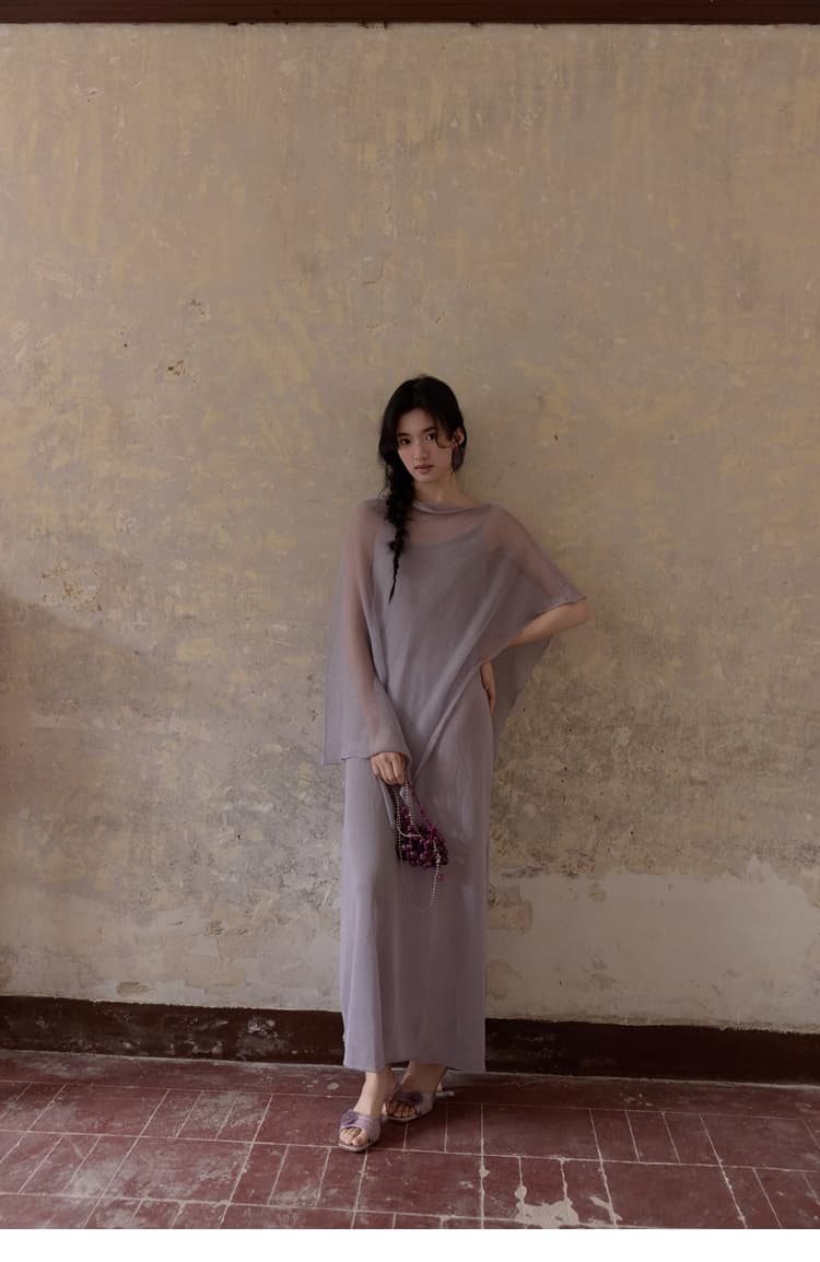透け感シルエット ドレープオケージョンドレス