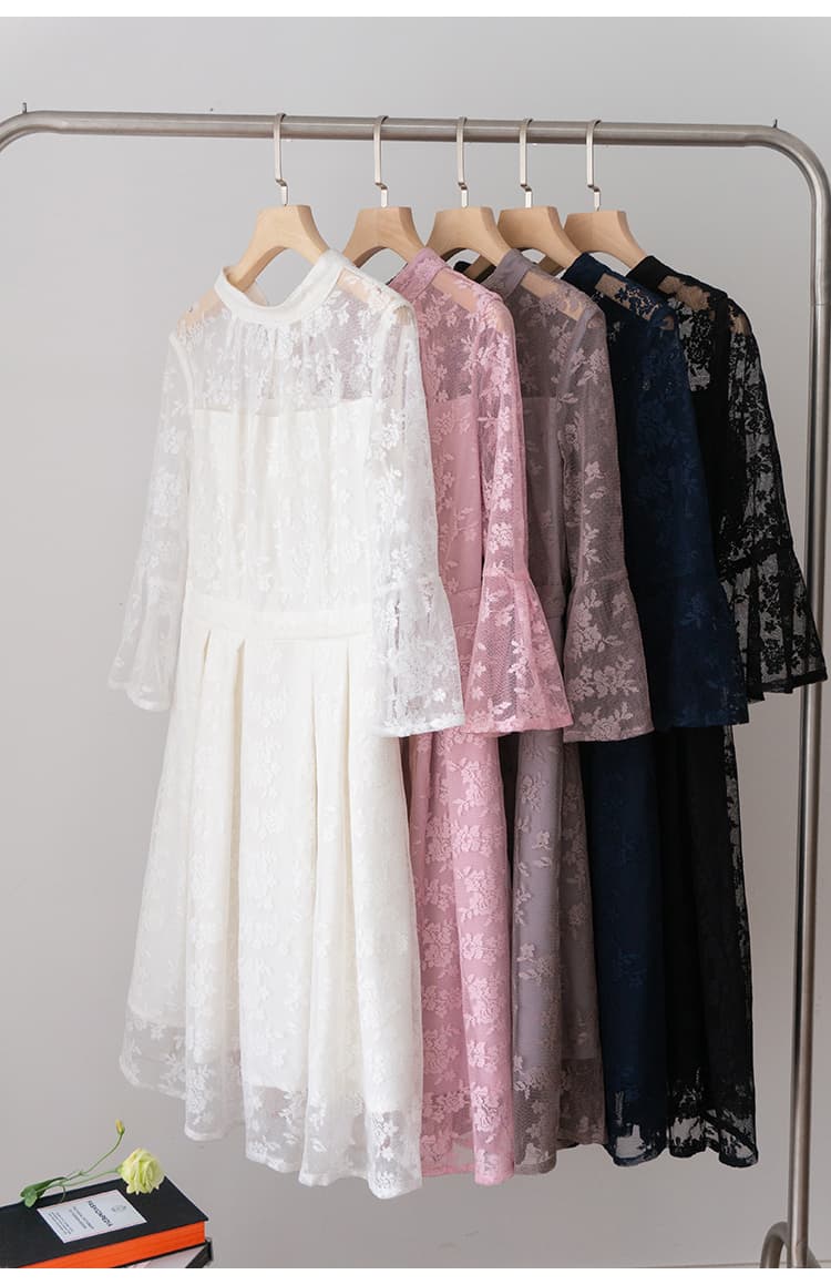 透かし花柄レース ハイネックオケージョンドレス