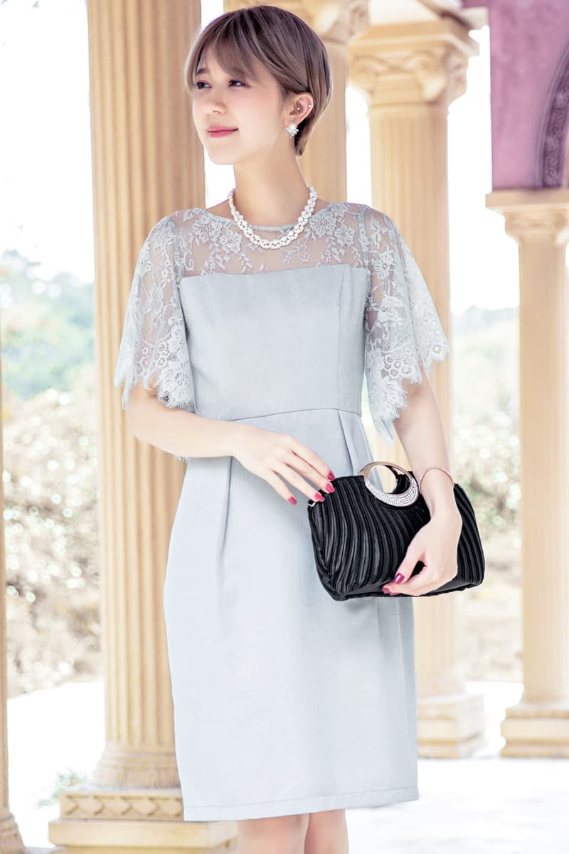 レース袖シアートップオケージョンドレス