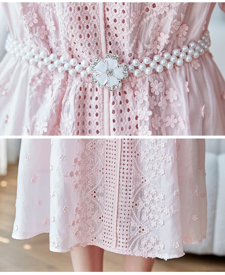 レース刺繍の上品ミディ丈オケージョンドレス