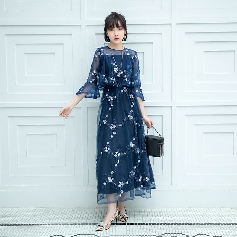 花刺繍チュールレイヤードオケージョン ドレス 