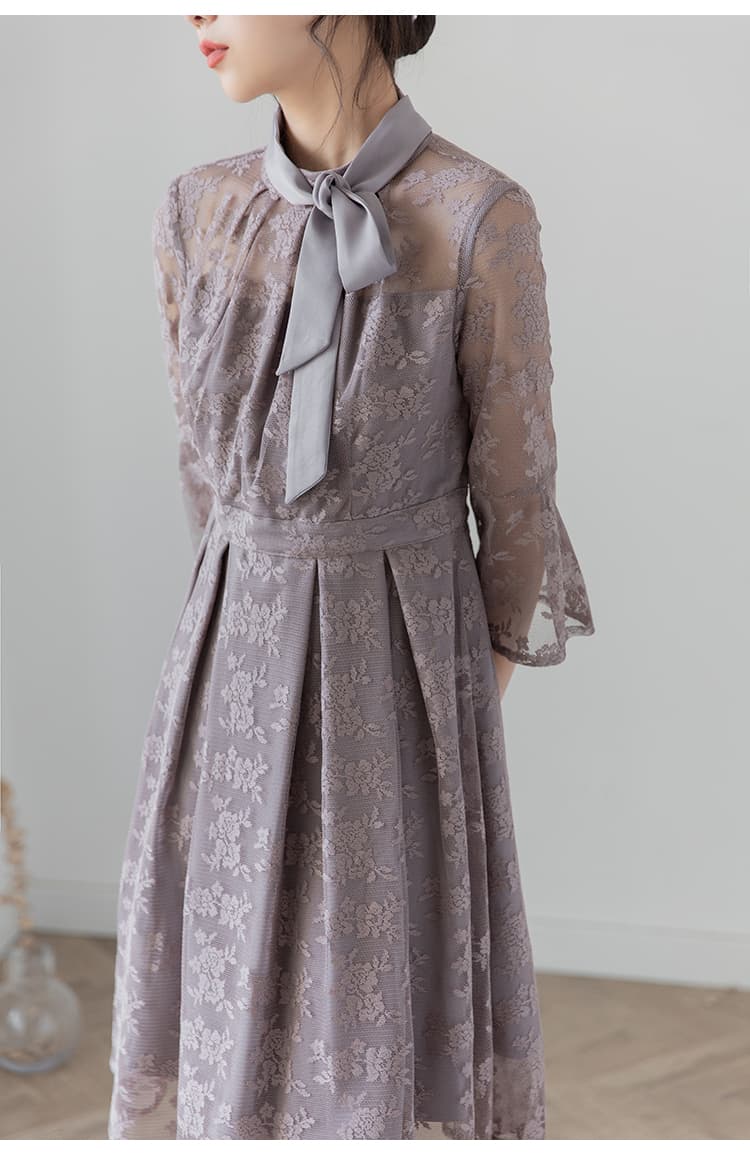 透かし花柄レース ハイネックオケージョンドレス