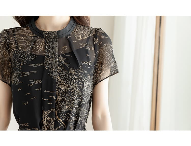 優雅な花柄シフォンオケージョンドレス