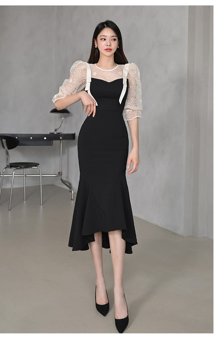 レース袖シアートップマーメイドオケージョンドレス