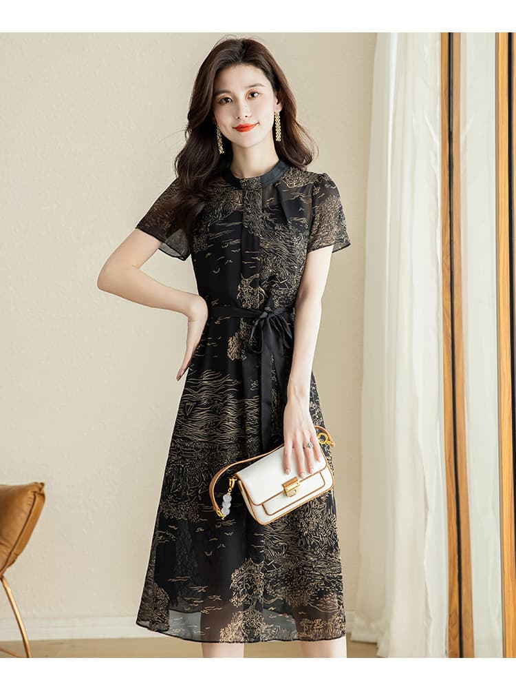 優雅な花柄シフォンオケージョンドレス