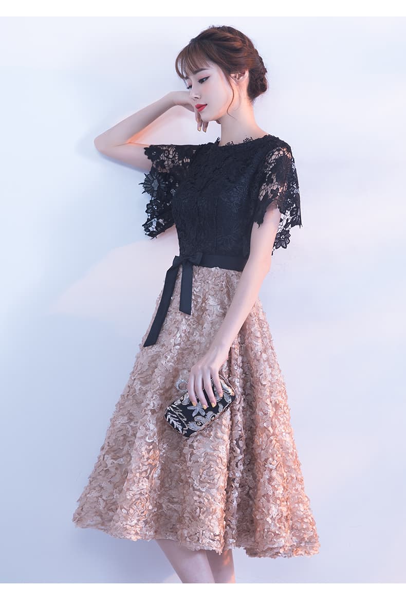 オケージョン　ドレス 上品レース バイカラー ミディ丈 ワンピース