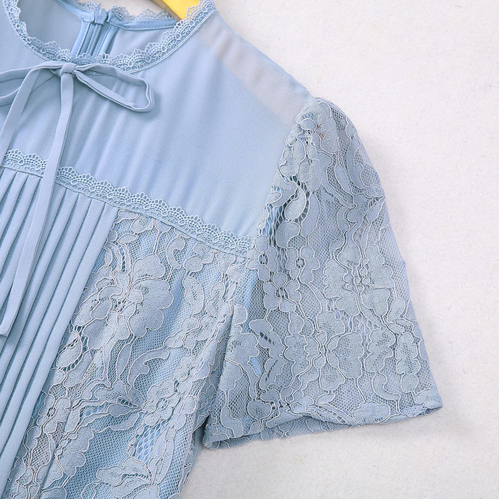 オケージョン ドレス レース調プリーツ ミディアム ワンピース