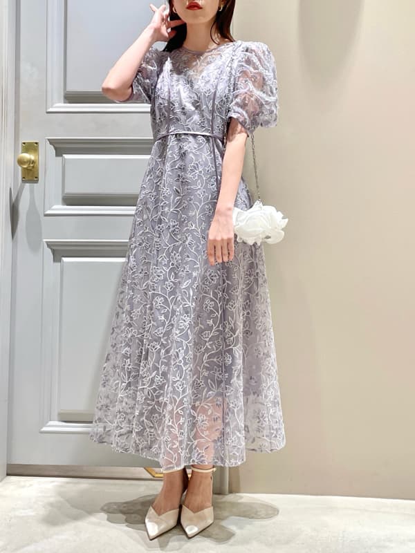 透かし柄レース重ね マキシ丈オケージョンドレス