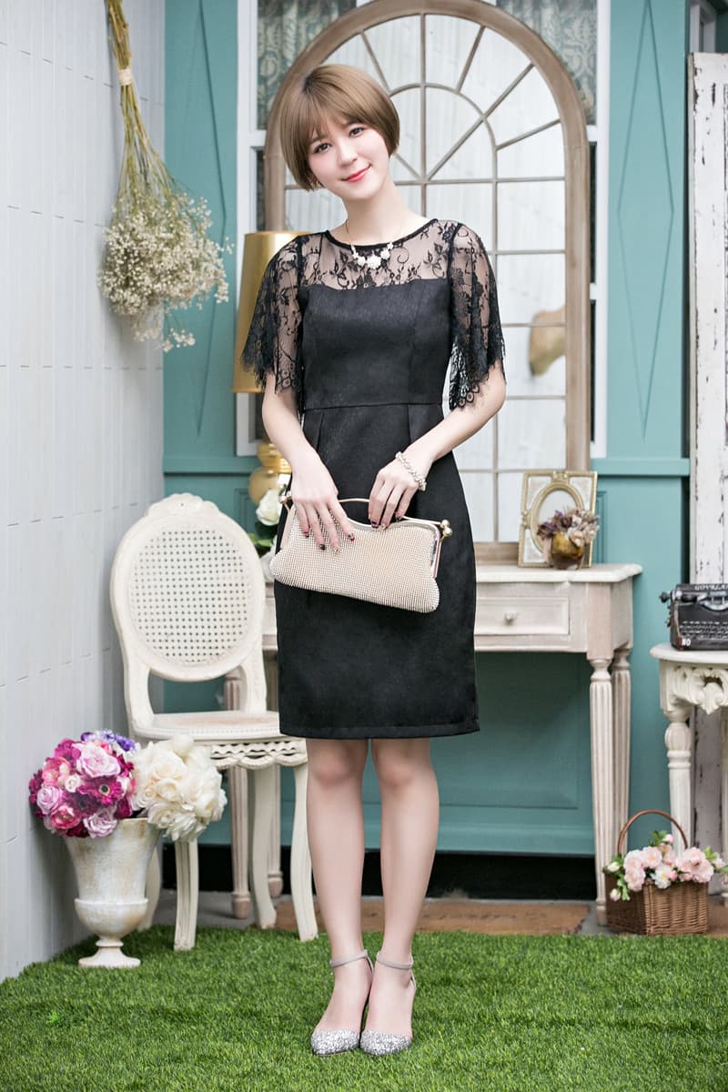レース袖シアートップオケージョンドレス