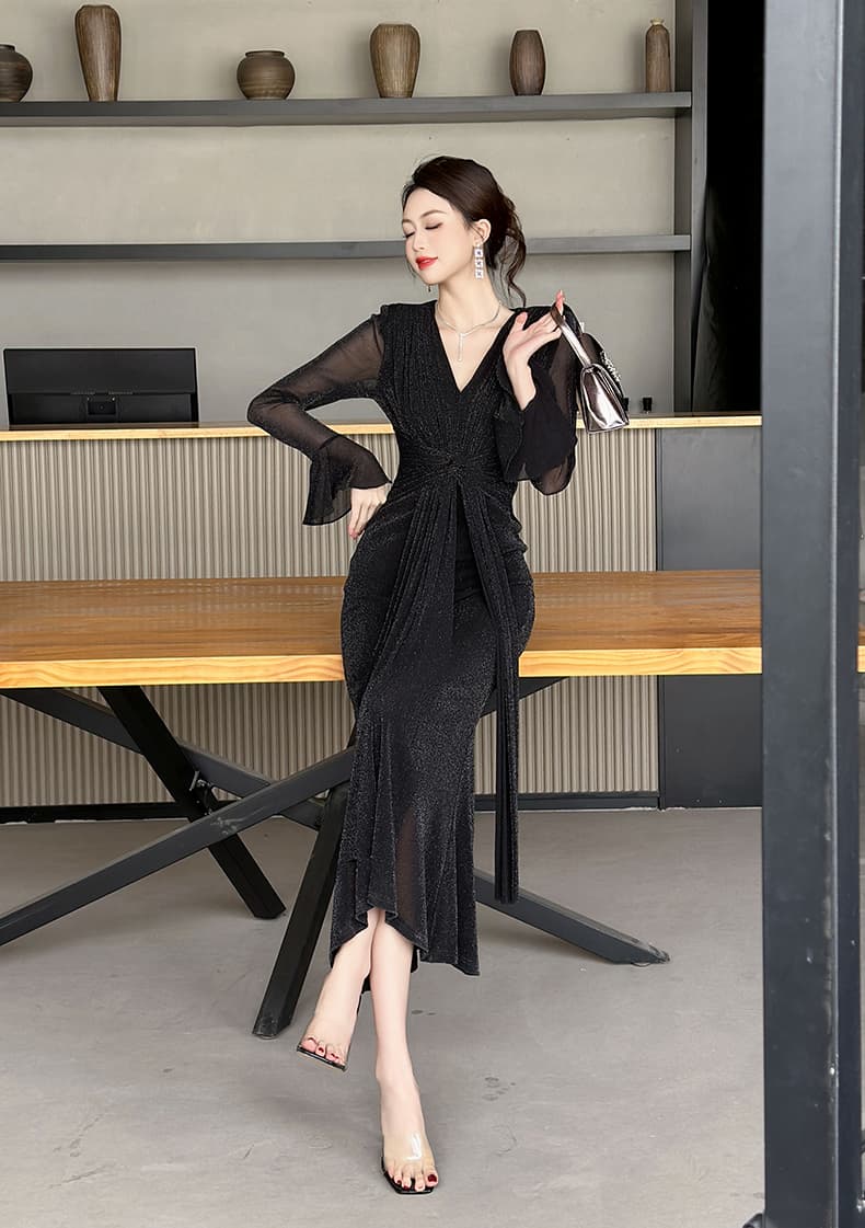 優美なドレープ ロングオケージョンドレス