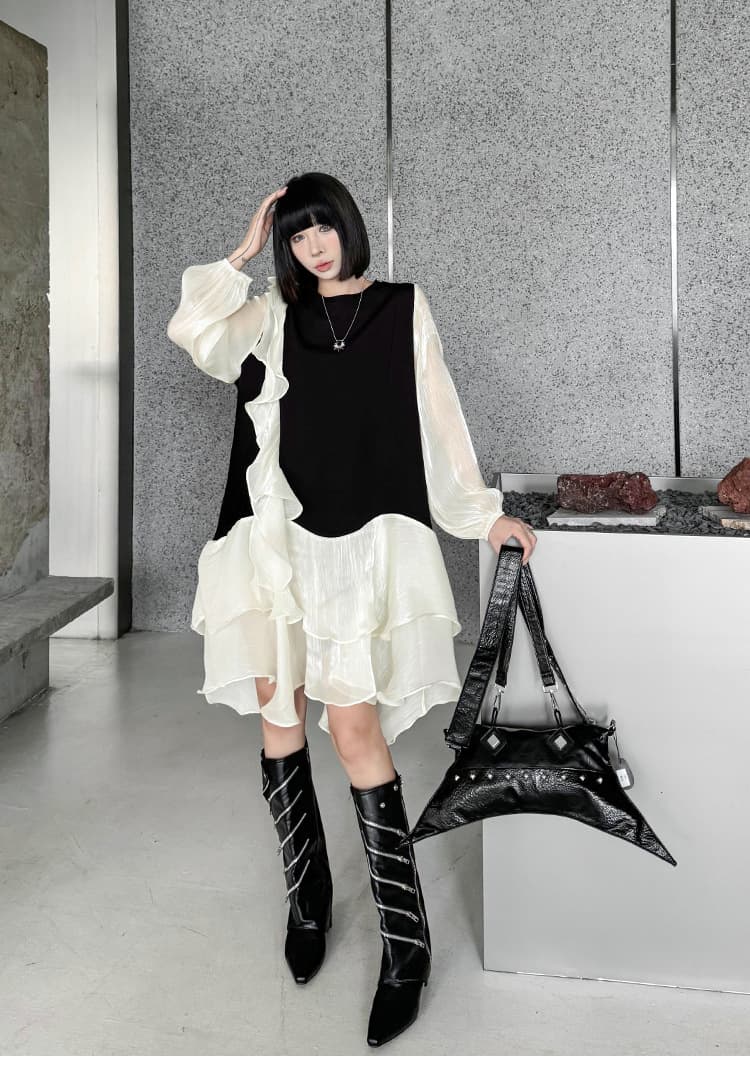優雅な袖フリルデザインオケージョンワンピース