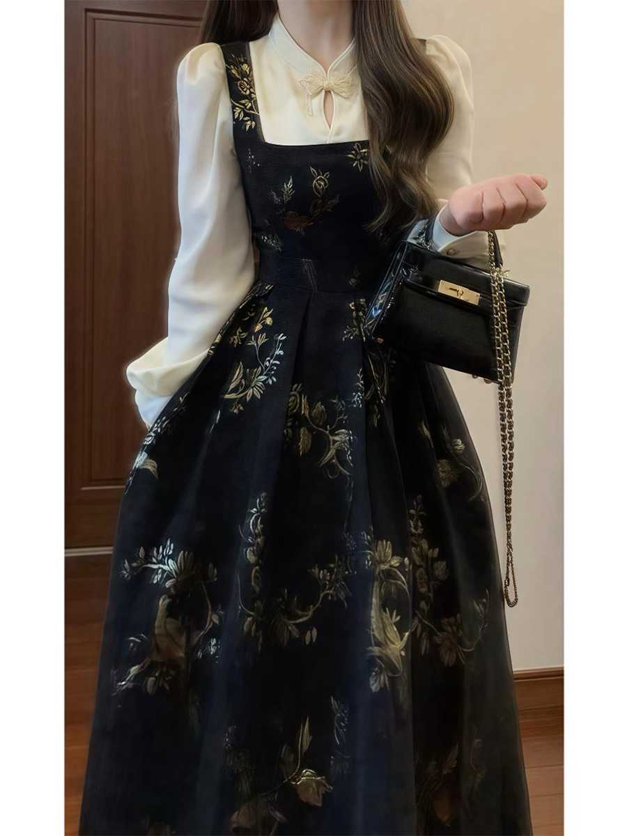 オケージョンワンピース 優美な花刺繍キャミワンピース