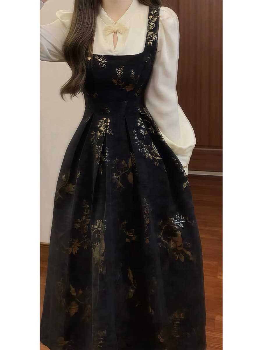 オケージョンワンピース 優美な花刺繍キャミワンピース
