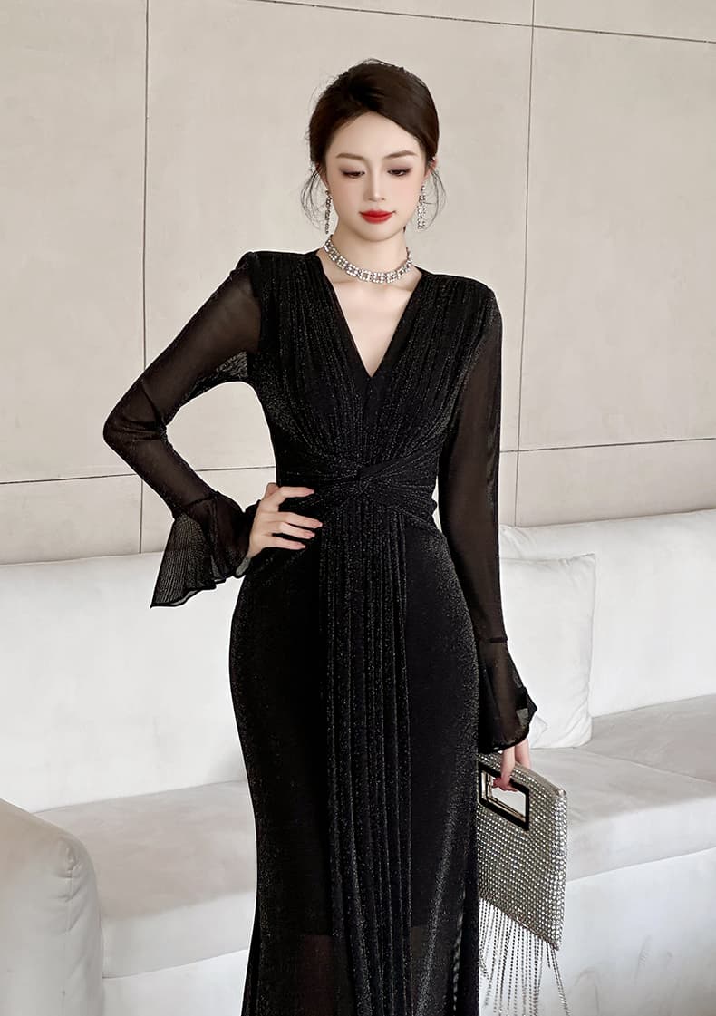 優美なドレープ ロングオケージョンドレス