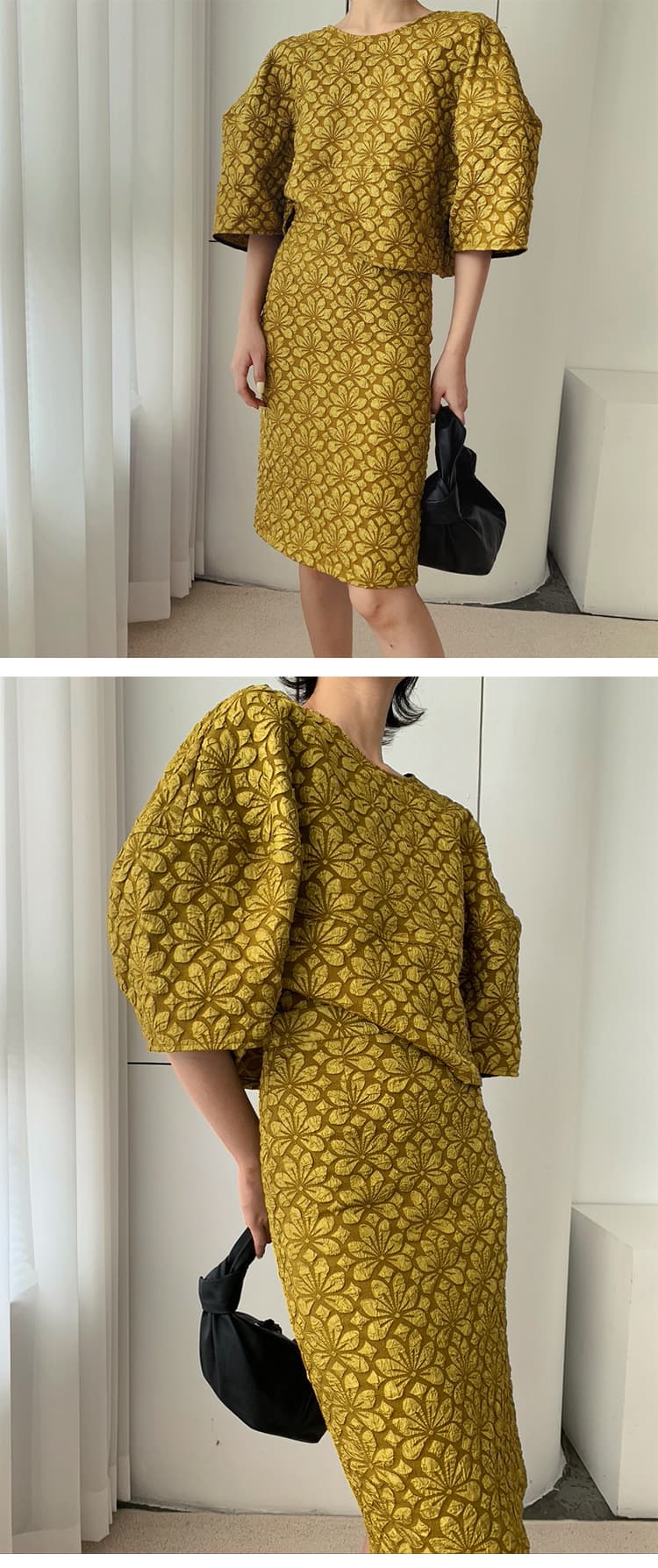 花柄刺繍 パフスリーブ オケージョンドレス