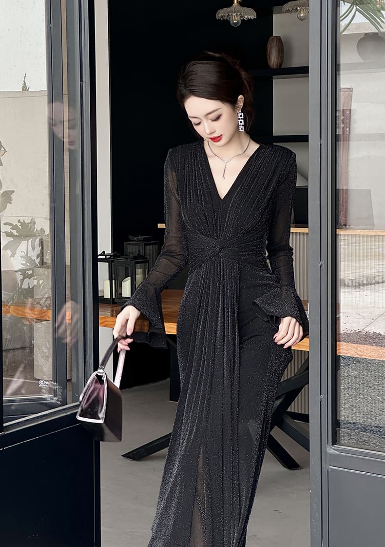 優美なドレープ ロングオケージョンドレス