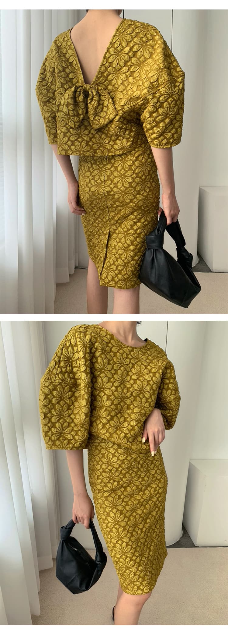花柄刺繍 パフスリーブ オケージョンドレス