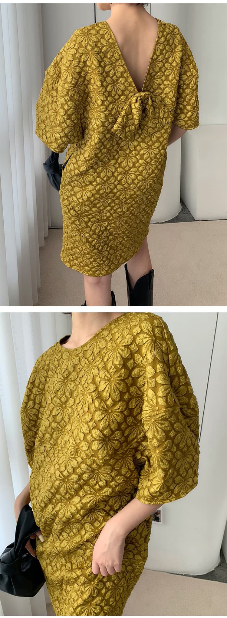 花柄刺繍 パフスリーブ オケージョンドレス