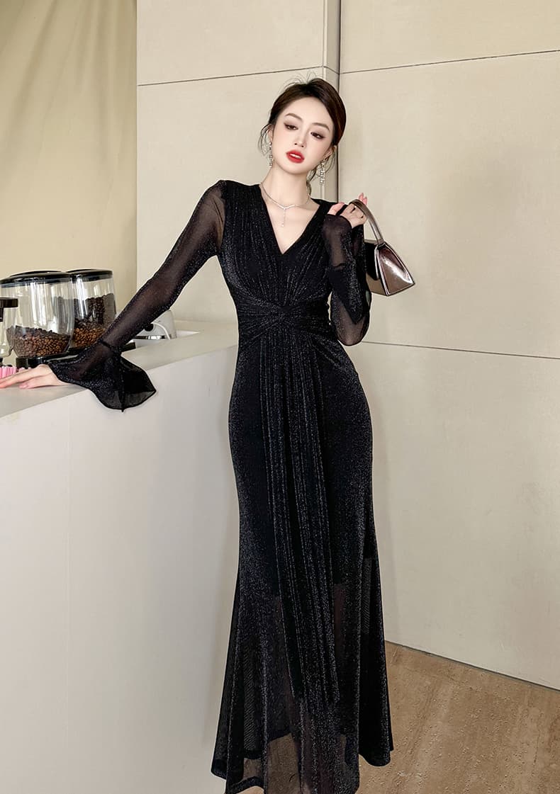 優美なドレープ ロングオケージョンドレス
