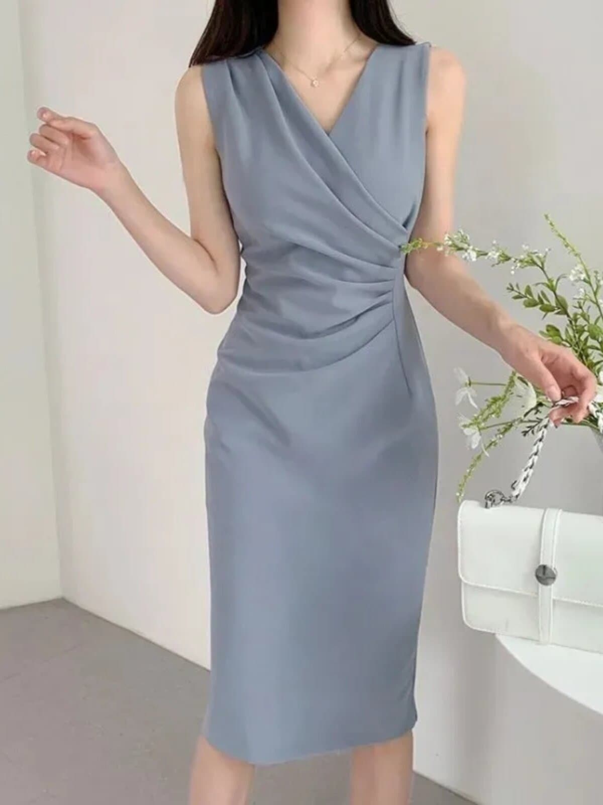 カシュクールデザインノースリーブタイトオケージョンドレス