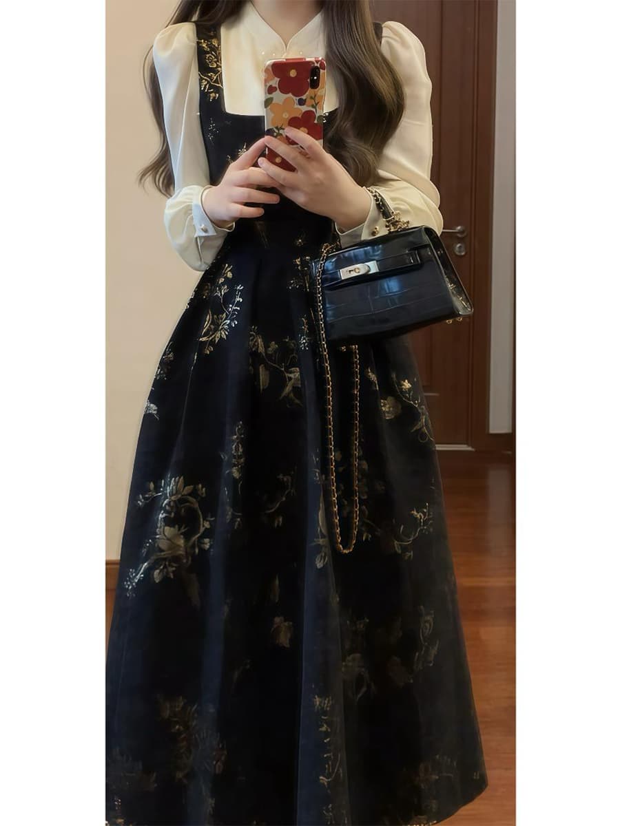 オケージョンワンピース 優美な花刺繍キャミワンピース