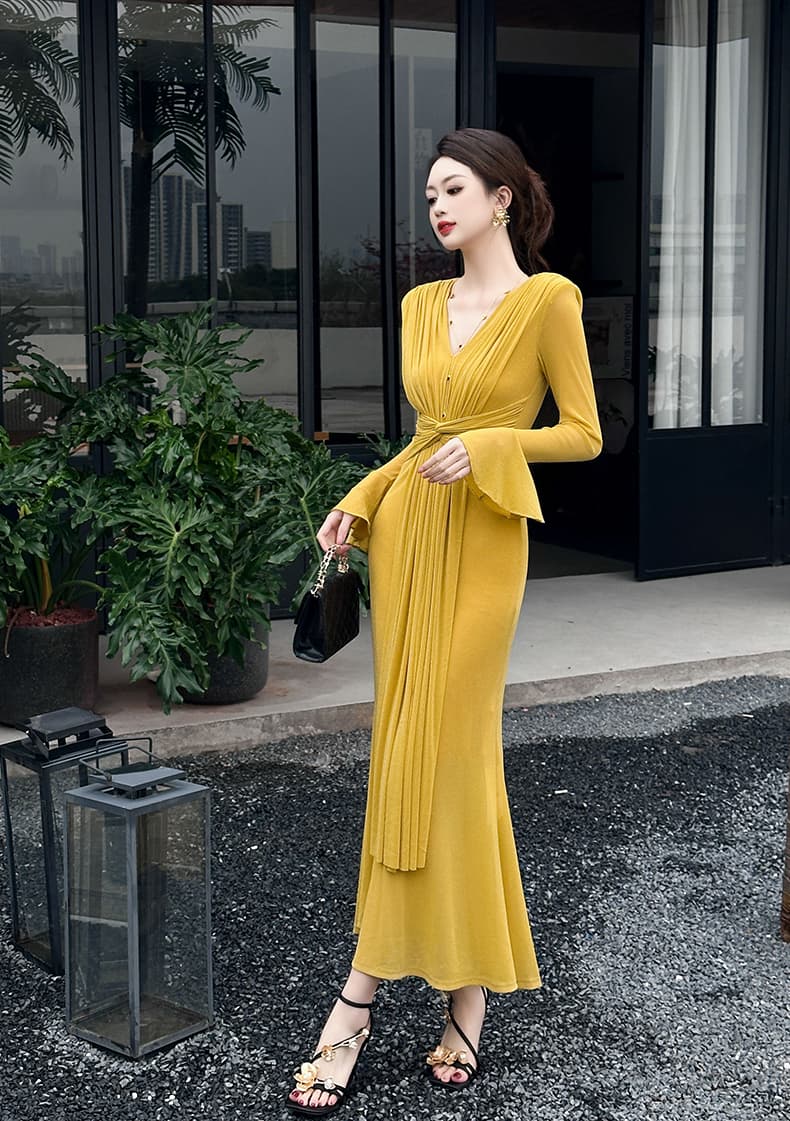 優美なドレープ ロングオケージョンドレス