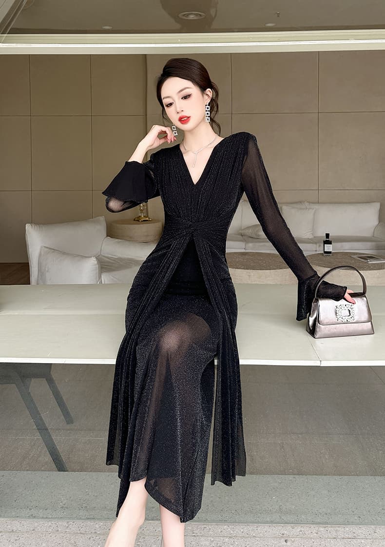 優美なドレープ ロングオケージョンドレス