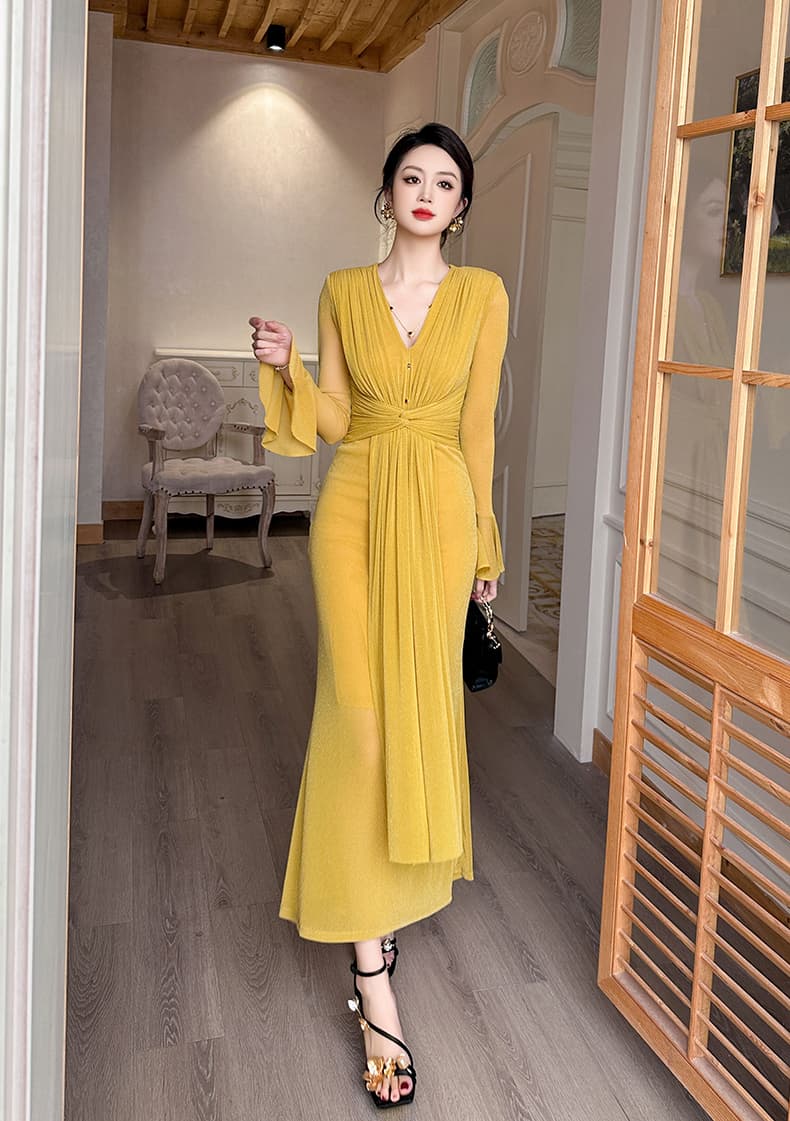優美なドレープ ロングオケージョンドレス