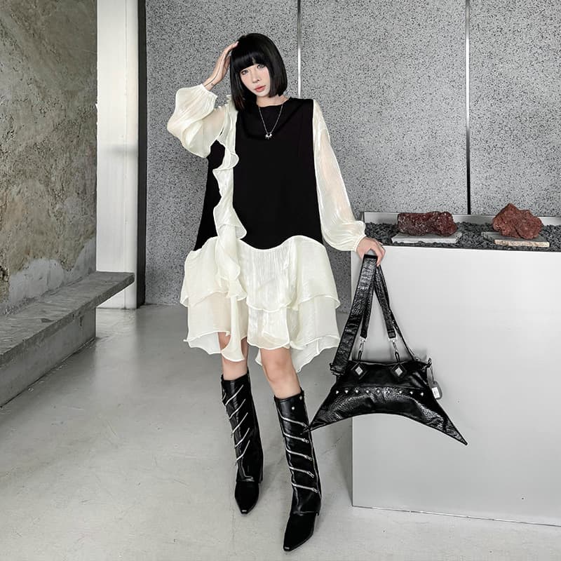 優雅な袖フリルデザインオケージョンワンピース
